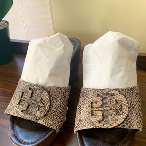 Tory Burch Embrossed Leather Wedge Sandals
